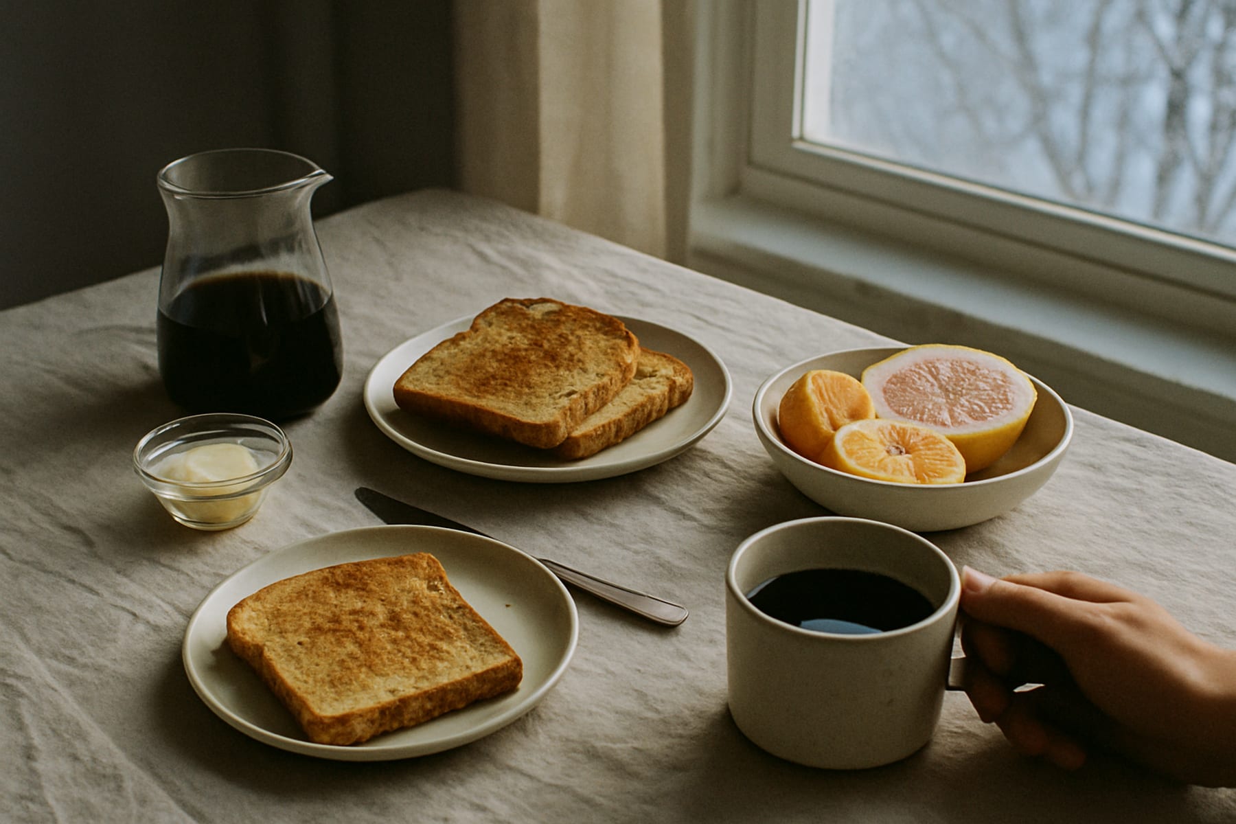 Le jour entre doucement, la table